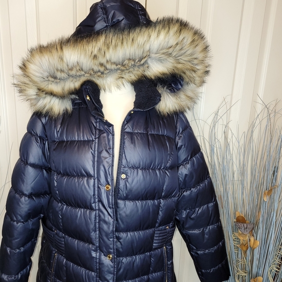 Laundry puff mid thigh coat, 1X, dk blue - Picture 7 of 12